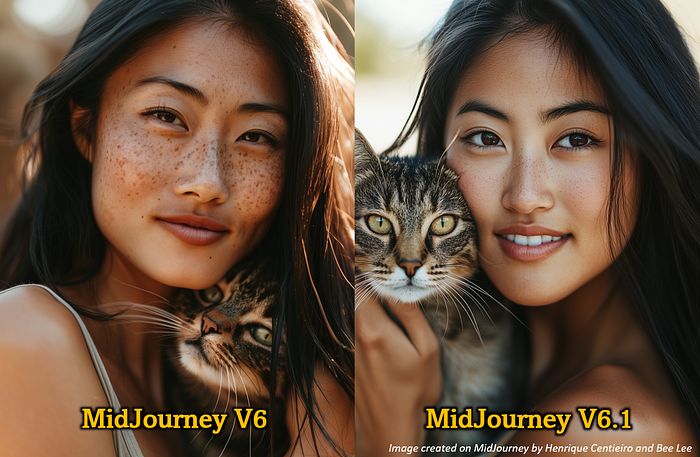 MidJourney V6 和 V6.1 的图像对比，作者 Henrique Centieiro 和 Bee Lee