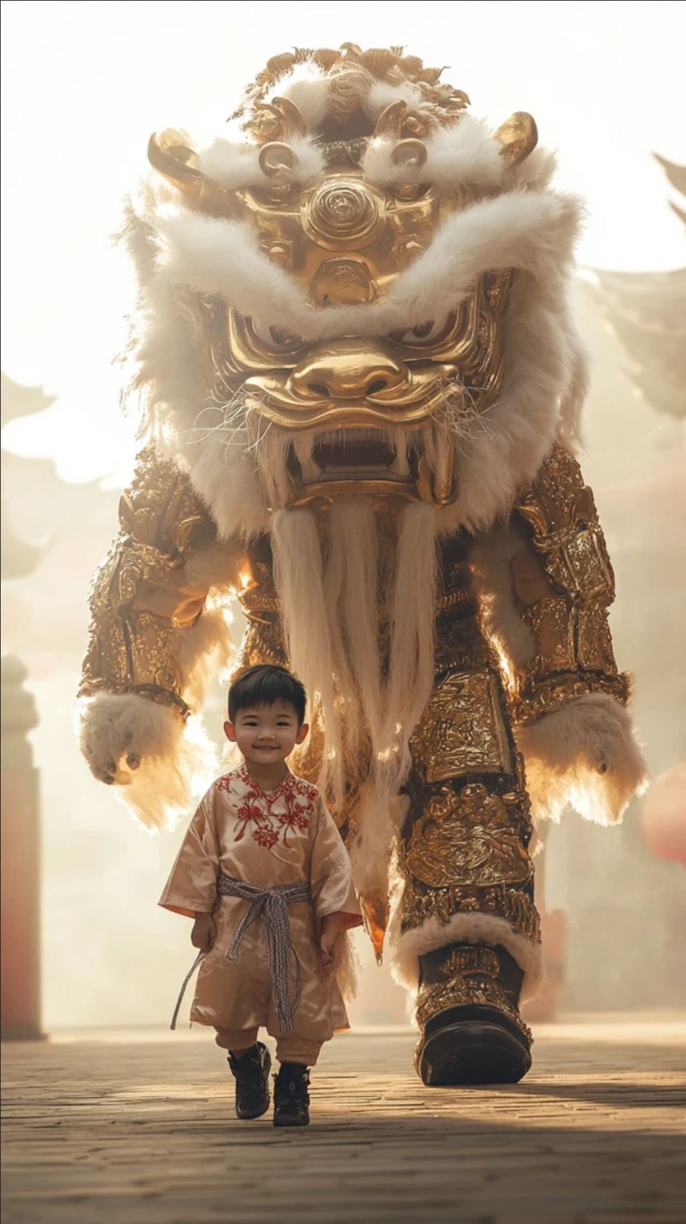 狮城,传统,服饰,男孩,狮头,同行