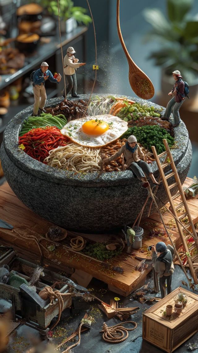 迷你,巨型,韩式,拌饭,治愈,场景,惊叹,超治,韩饭,迷你人,巨饭