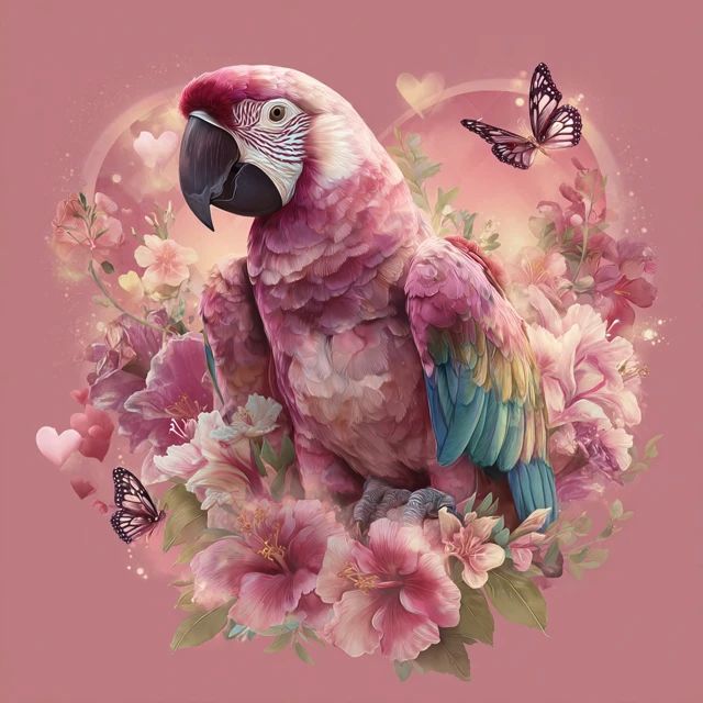 梦幻,情人节,爱心,鹦鹉,水彩,水彩画,绘画,艺术,浪漫,节日,创意,手工,DIY,情侣,礼物,色彩,动物,鸟类,装饰,手绘