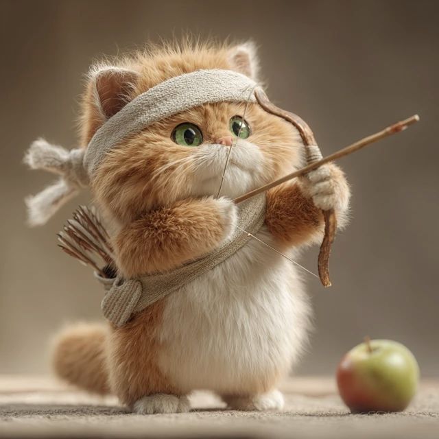 胖橘猫,射箭,瞄准,苹果