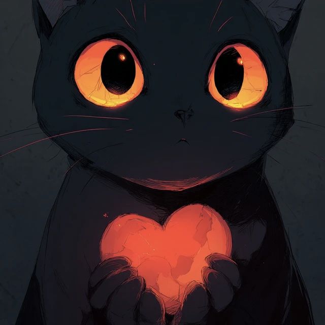黑猫,橙眼,大心,动漫